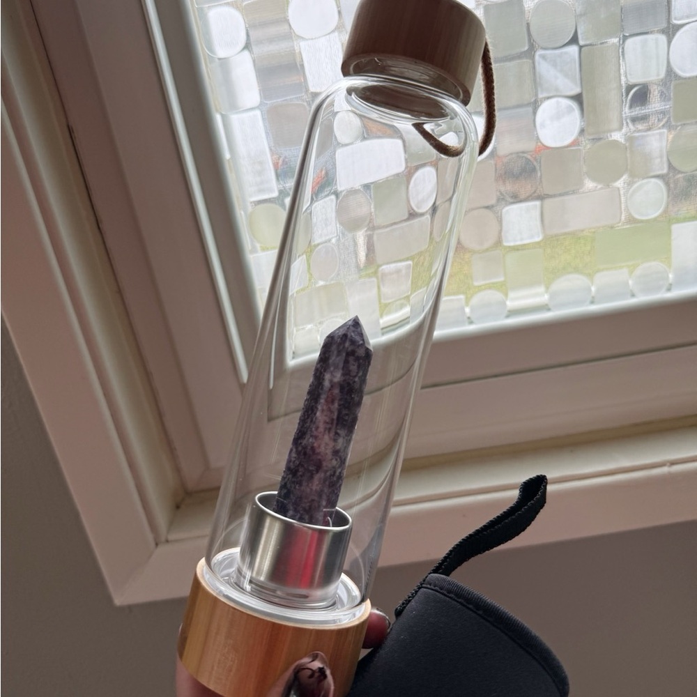 Crystal Infused Glass Water Bottle with Bamboo Lid - DREAM AMETHYST